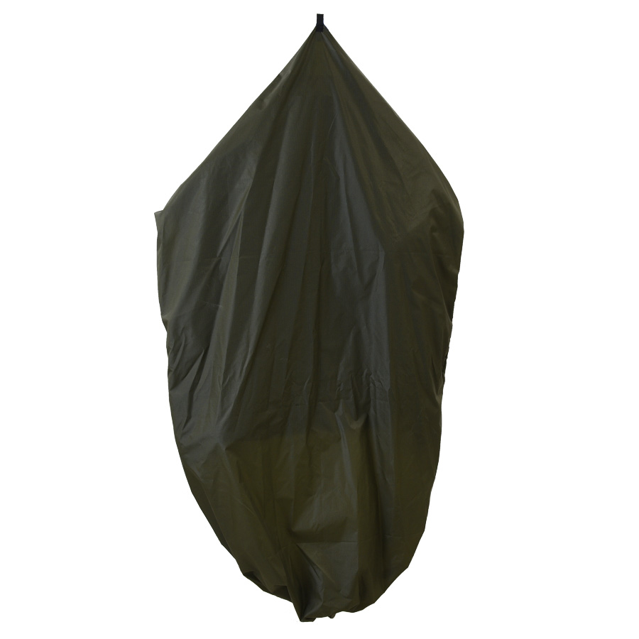 green garment bag folded
