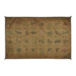 brown poly fabric cloth with plantlife prints on it used as a ground cover
